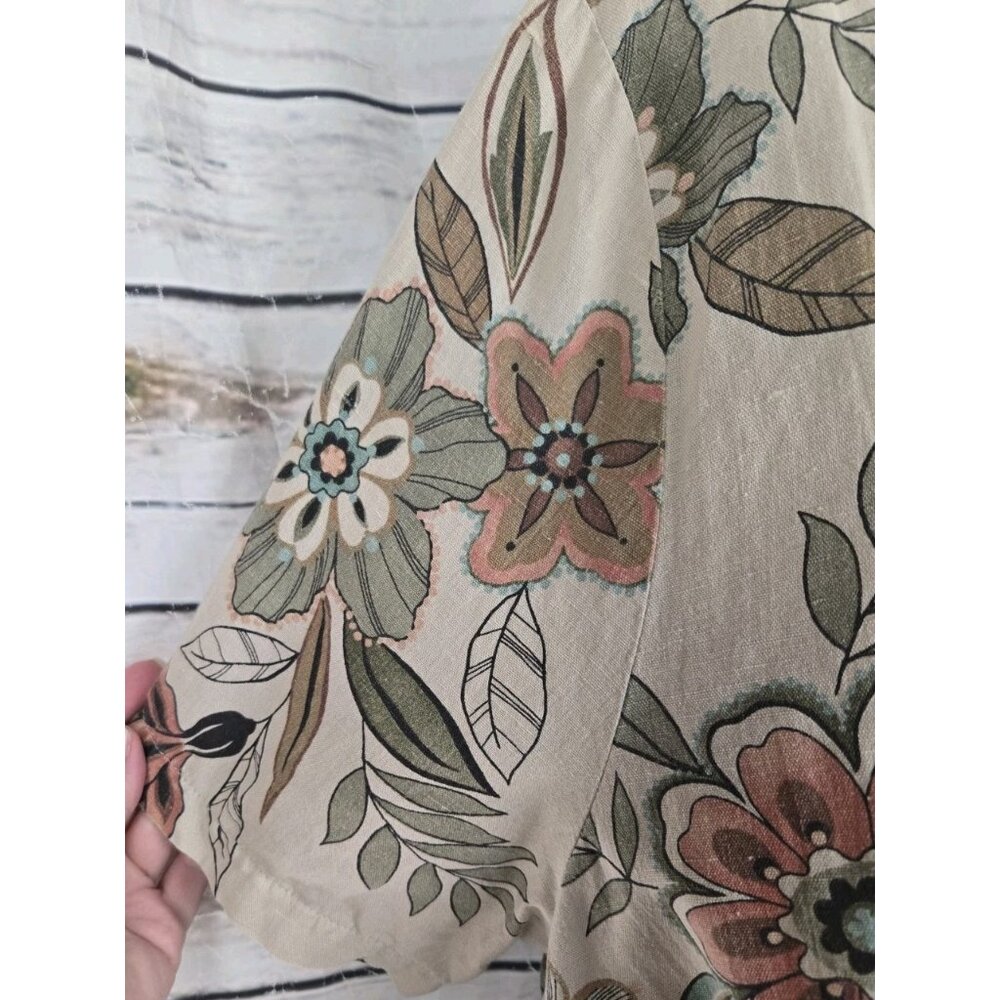 Hot Cotton Marc Ware Floral Linen Blend Top 3X Coastal Button Up Short Sleeves - Picture 4 of 7